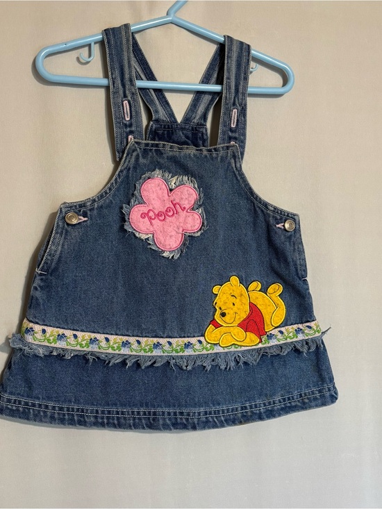 Disney Other - Vtg. Y2K Winnie the Pooh 12M Denim Overall Dress - Pink & Yellow Appliqué